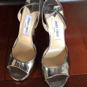 Jimmy Choo Metallic Silver Slingback Sandals 37.5